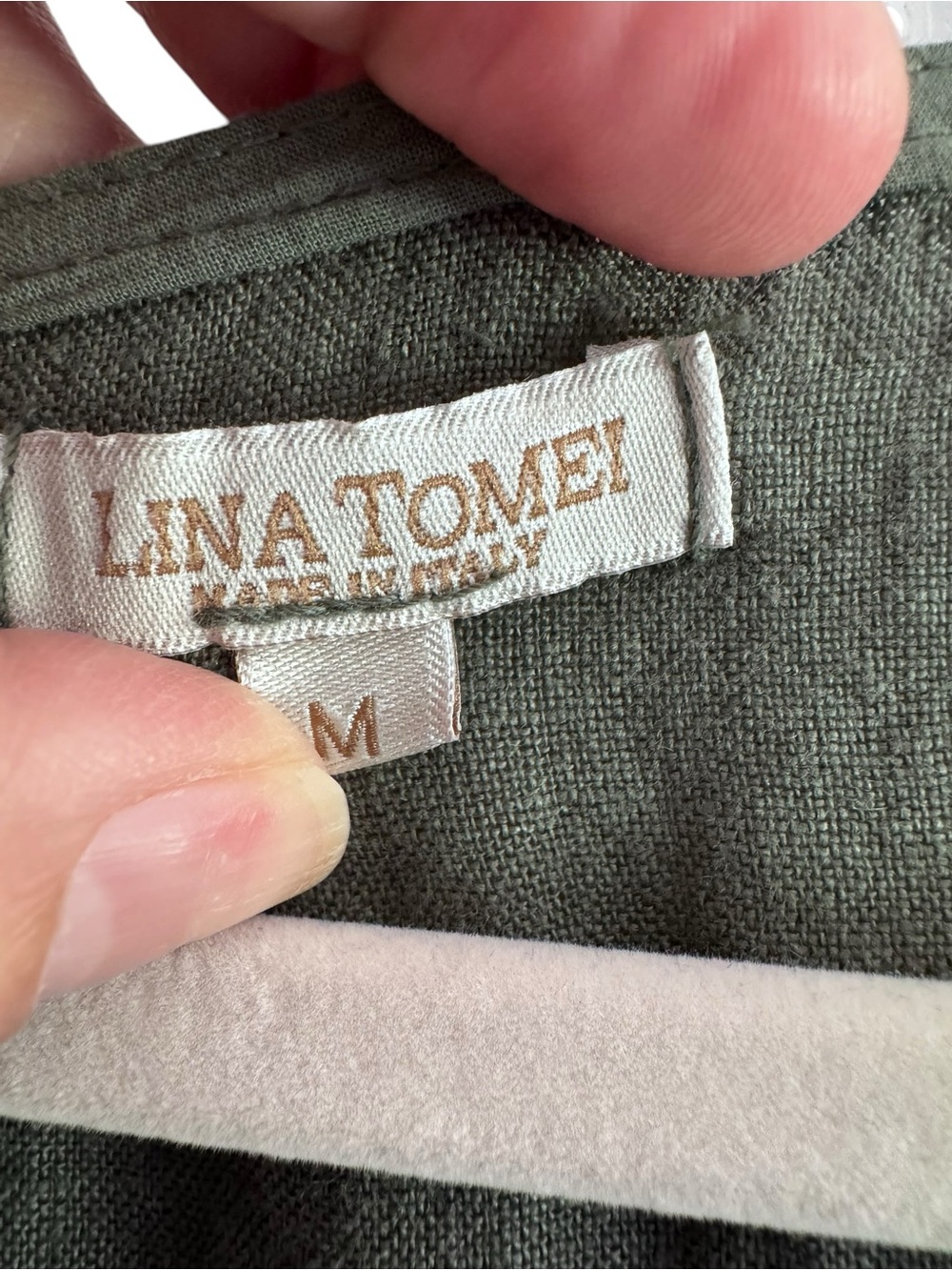 Lina Tomei Italian Linen Dress SZ M Gray Sleeveless Ruffle Shoulder Shift Dress - Picture 3 of 13